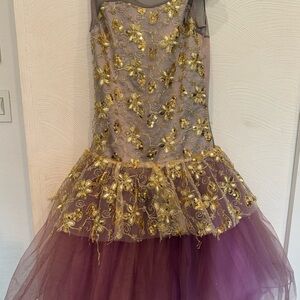Weissman Purple and Gold Dance Costume with Tulle Skirt